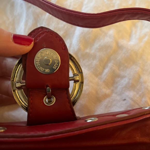 Studded red handbag/clutch. Vegan leather with silver metal accents. - Picture 2 of 6